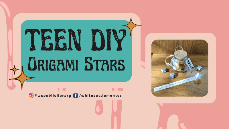 Teen DIY January 29 at 4:30 pm, photo of a small jar of origami stars