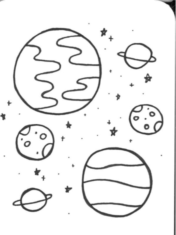 Line drawing of planets