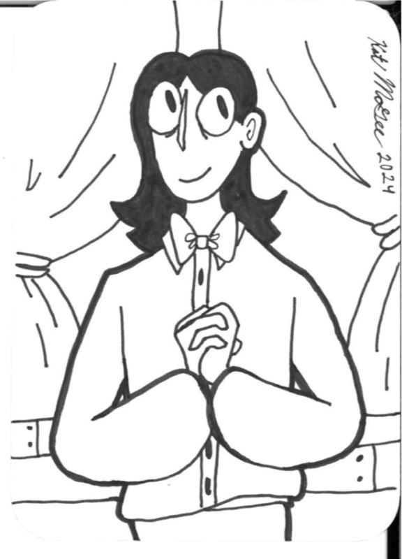 Line drawing of person in a cartoon style