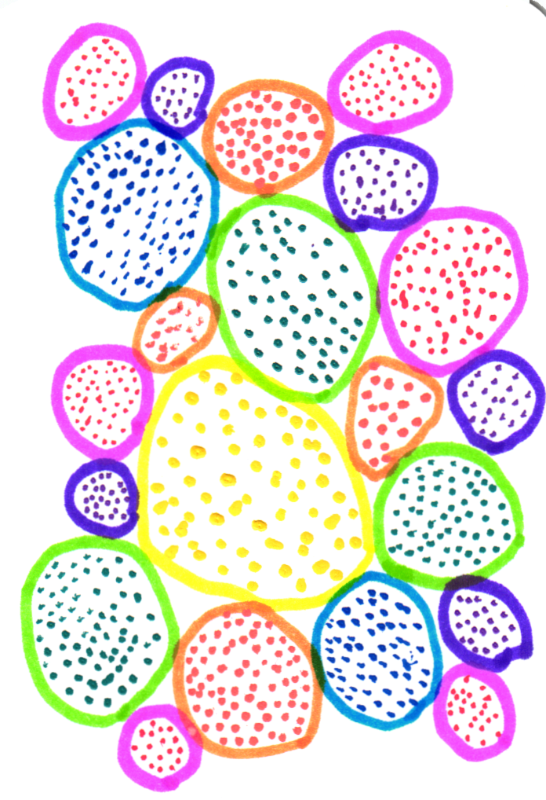 Art card with polka-dotted circles of different colors