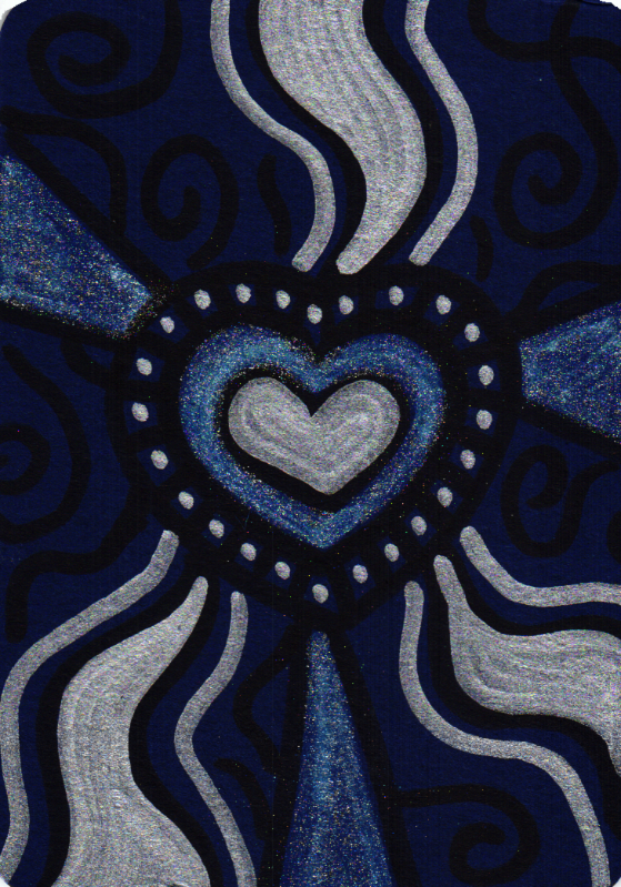 Art card on blue paper with heart 