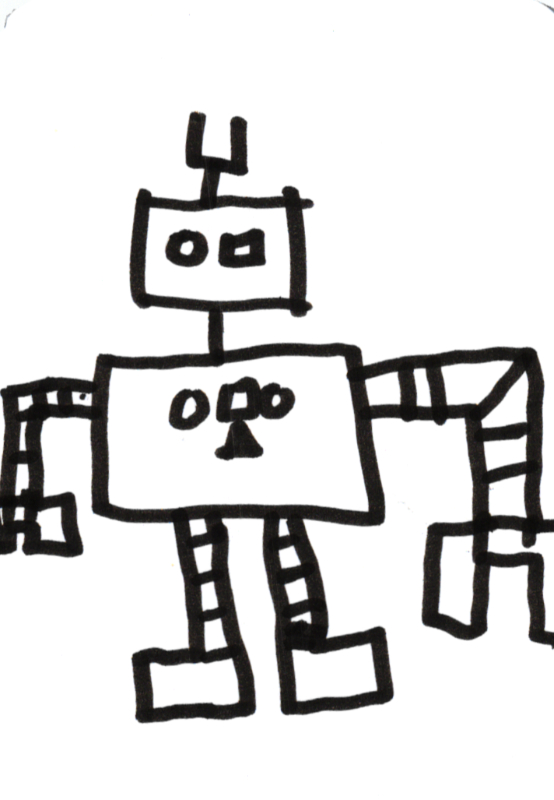 At card with line drawing of robot