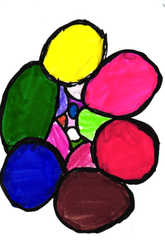 Art card with colored-in circles of different colors