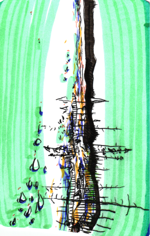 Art card with landscape of trees on the shore with water