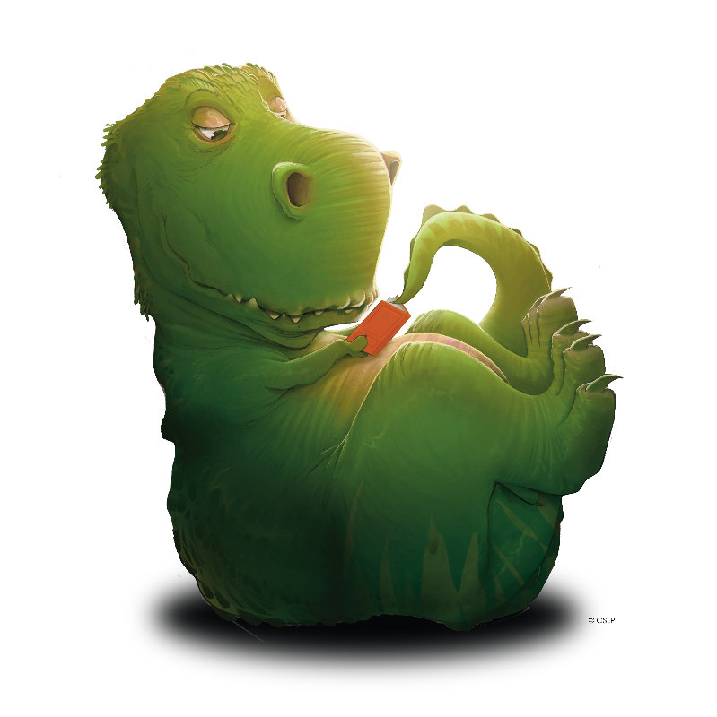 Summer Reading Program 2026 graphic image of a t-rex reading a book