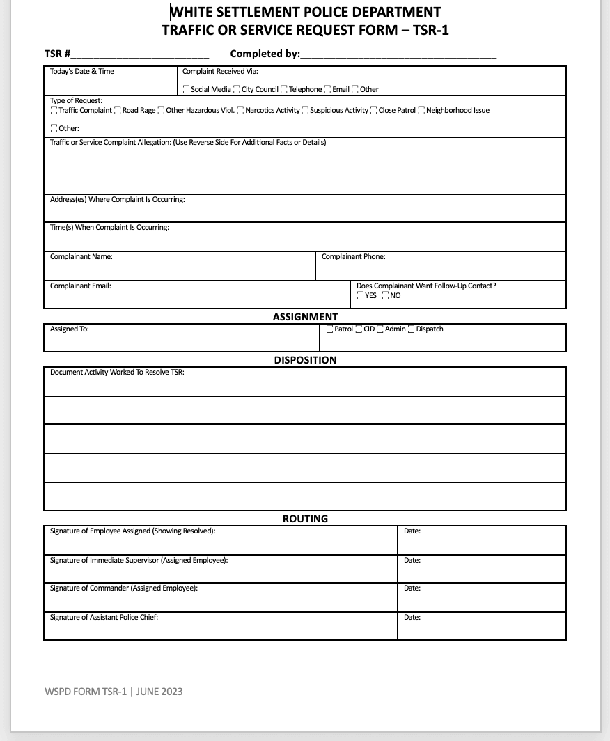 Traffic Service Request Form Image