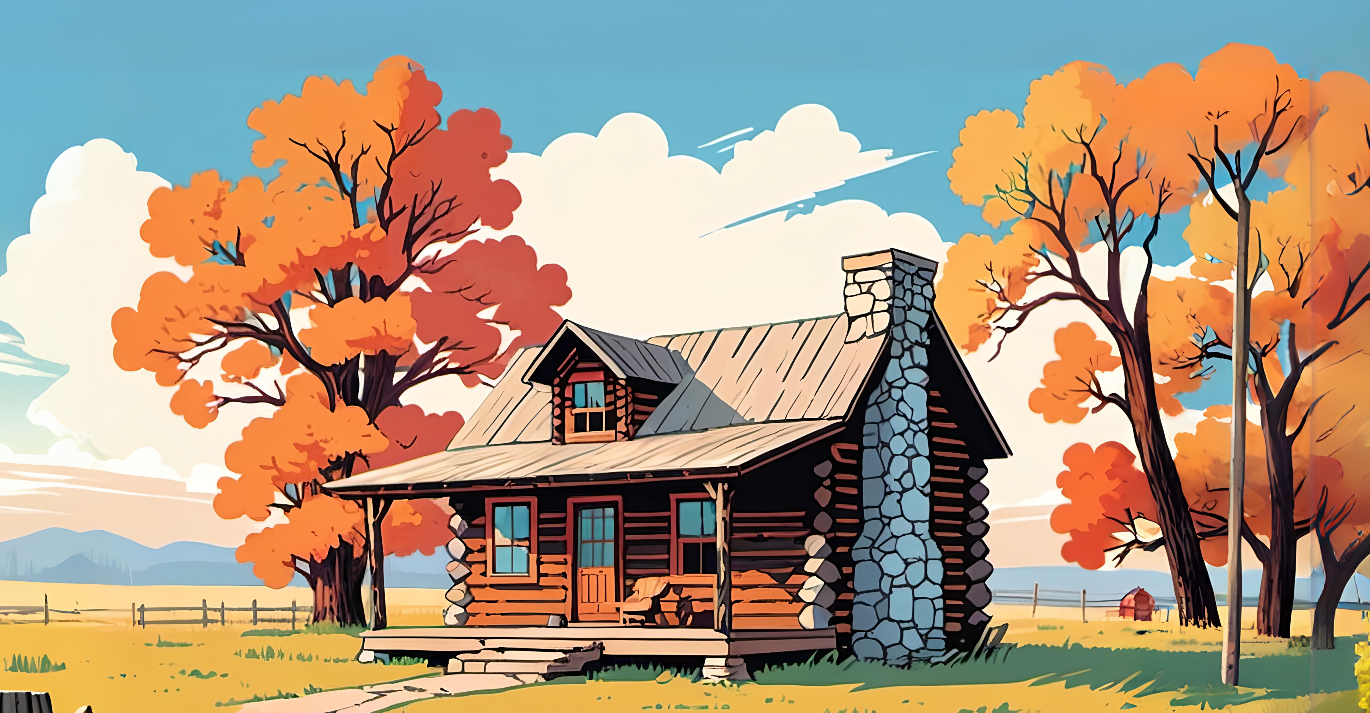 artistic rendering of allen log cabin